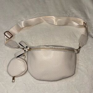 cream faux leather fanny pack